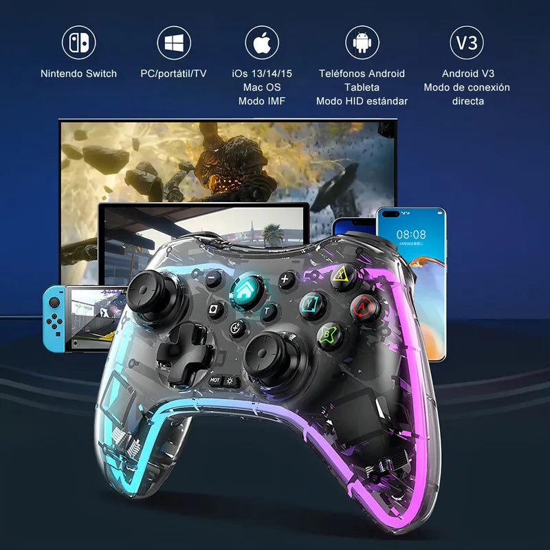 🎮 Control Gamer Multiconexión Bluetooth con Luz RGB
